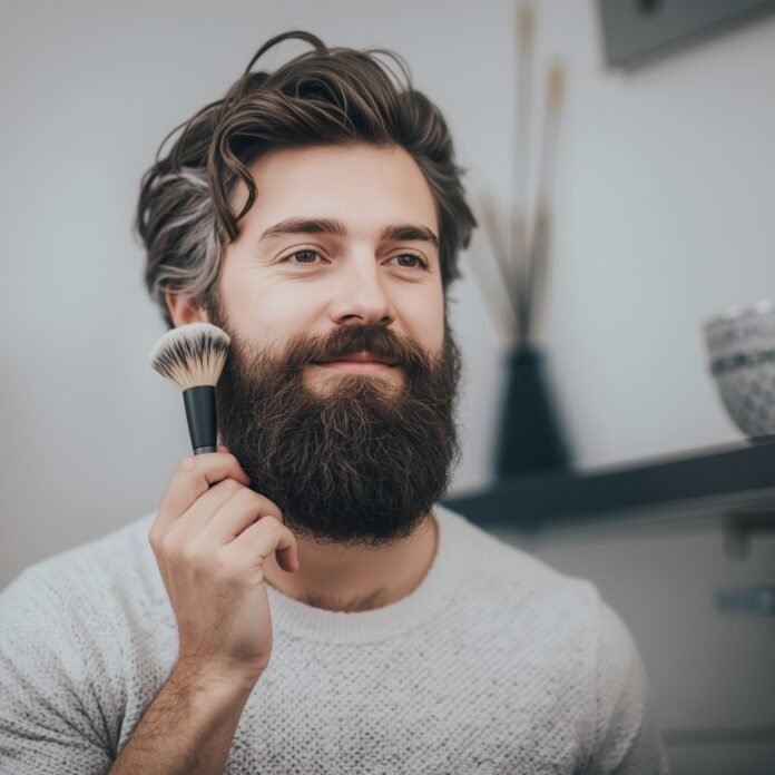 A man applying a homemade moisturizer as part of DIY grooming recipes for men focused on natural skincare.